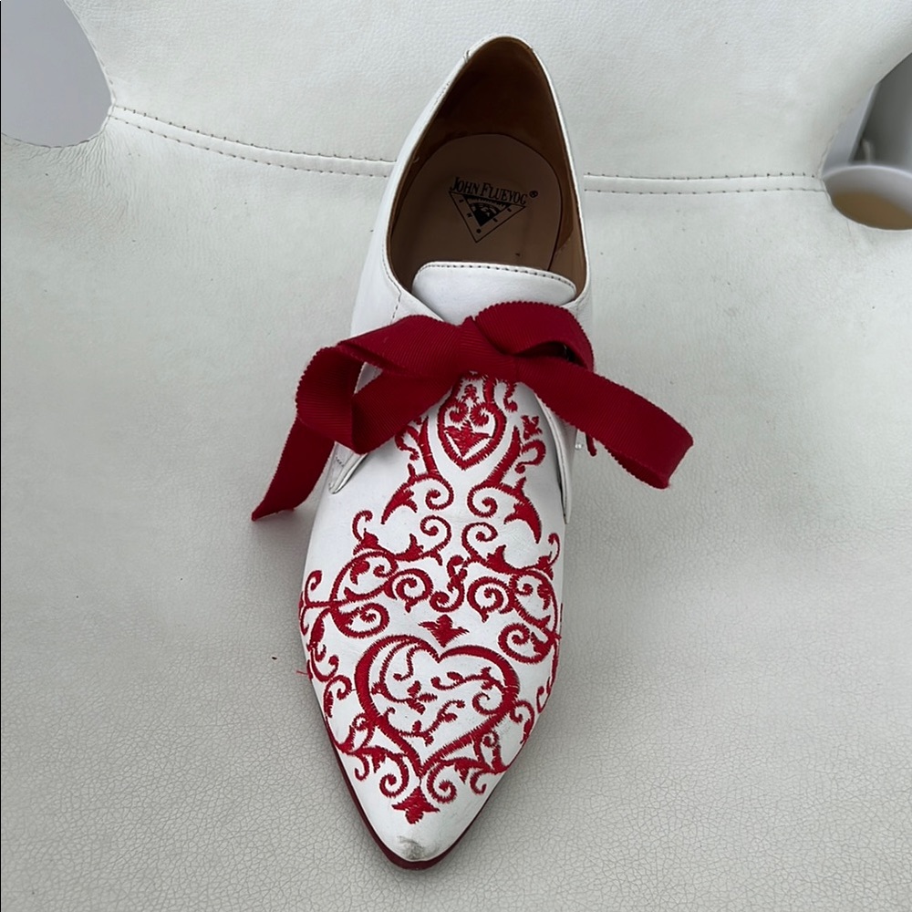 John Fluevog White and Red Flats with Elegant Design